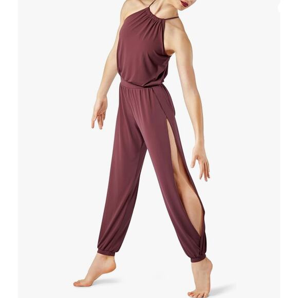 WEISSMAN Balera Dance Adult XLA 16/18 Split Leg Unitard Halter Mauve MJ12201 - Picture 1 of 12